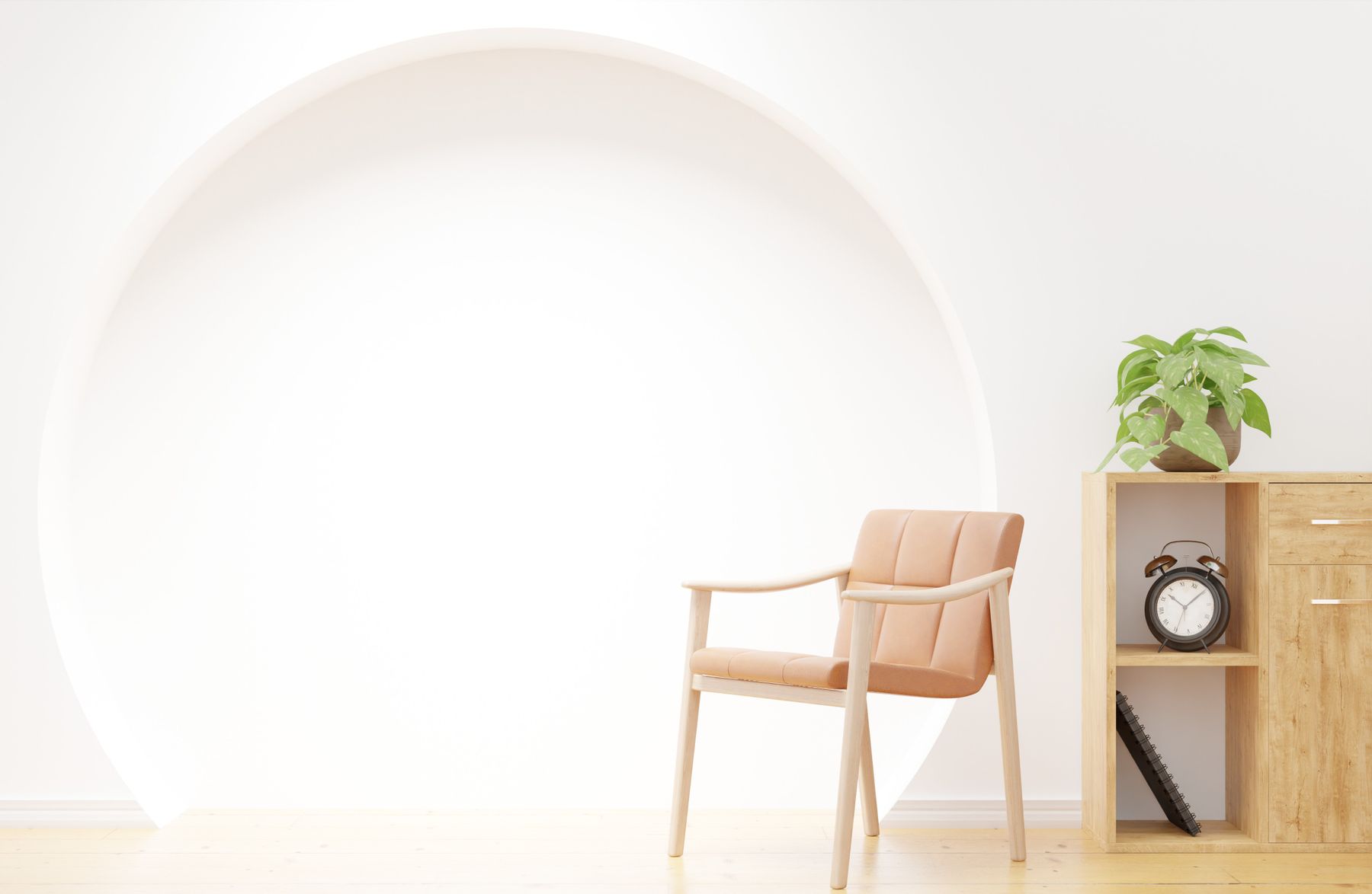 A bright minimal room with an arched wall