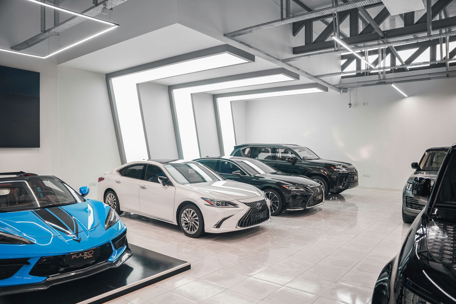Cars in a modern showroom