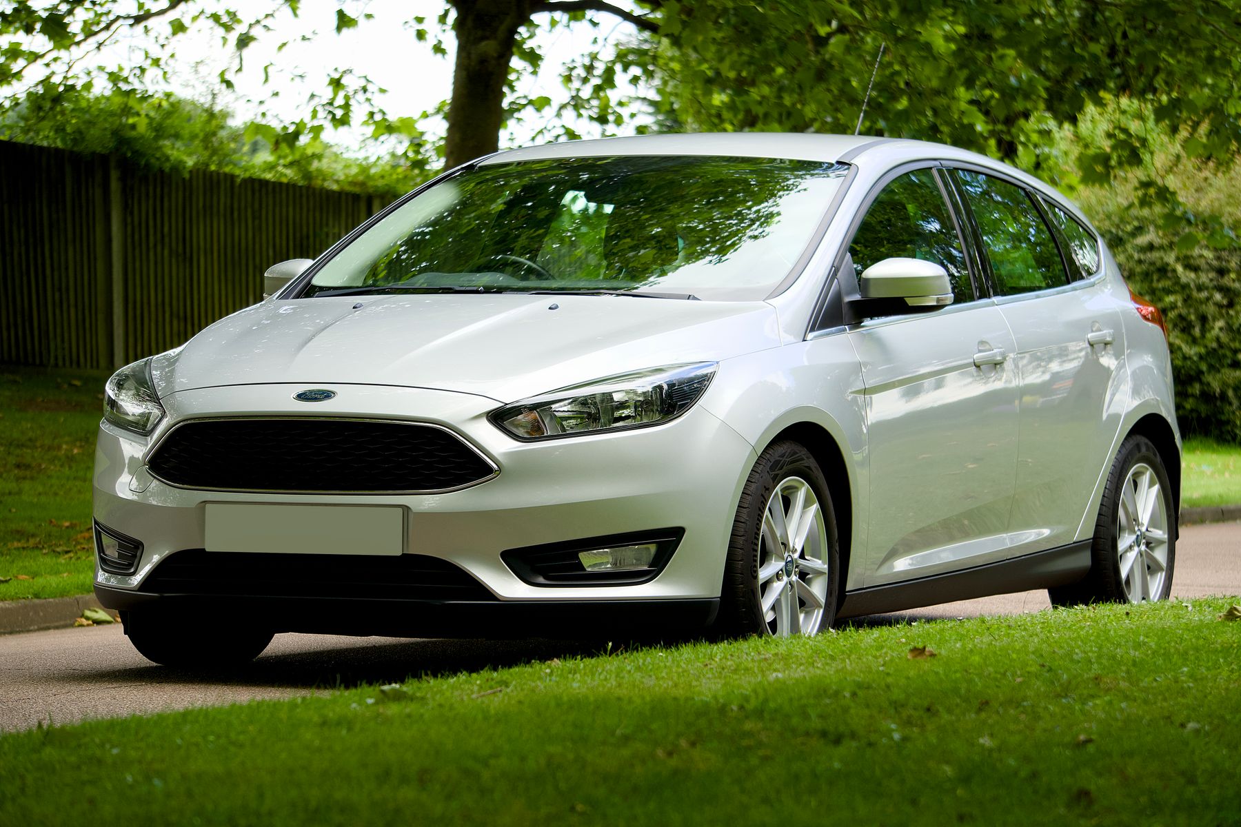 A silver hatchback