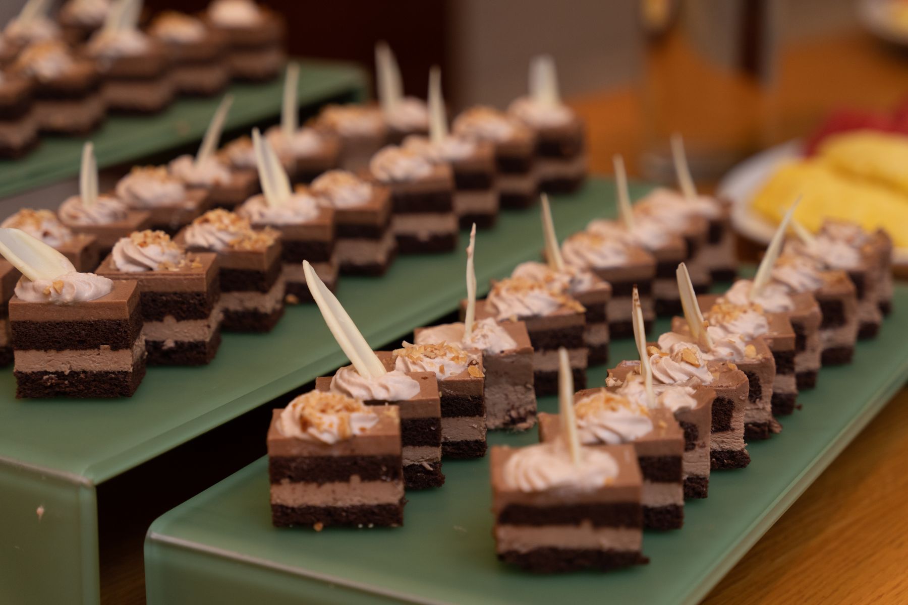 Rows of chocolate dessert bites