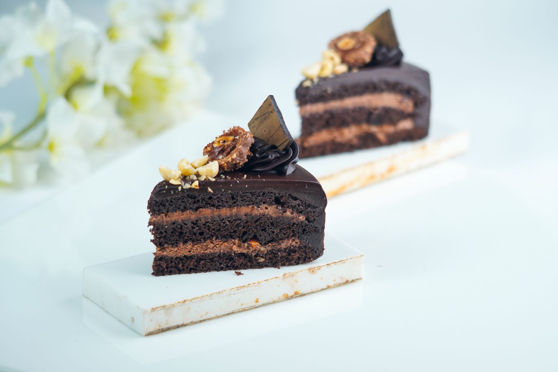 Slices of chocolate cake