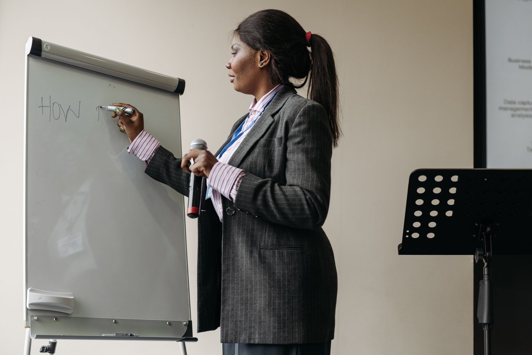 A coach writing on a flip chart