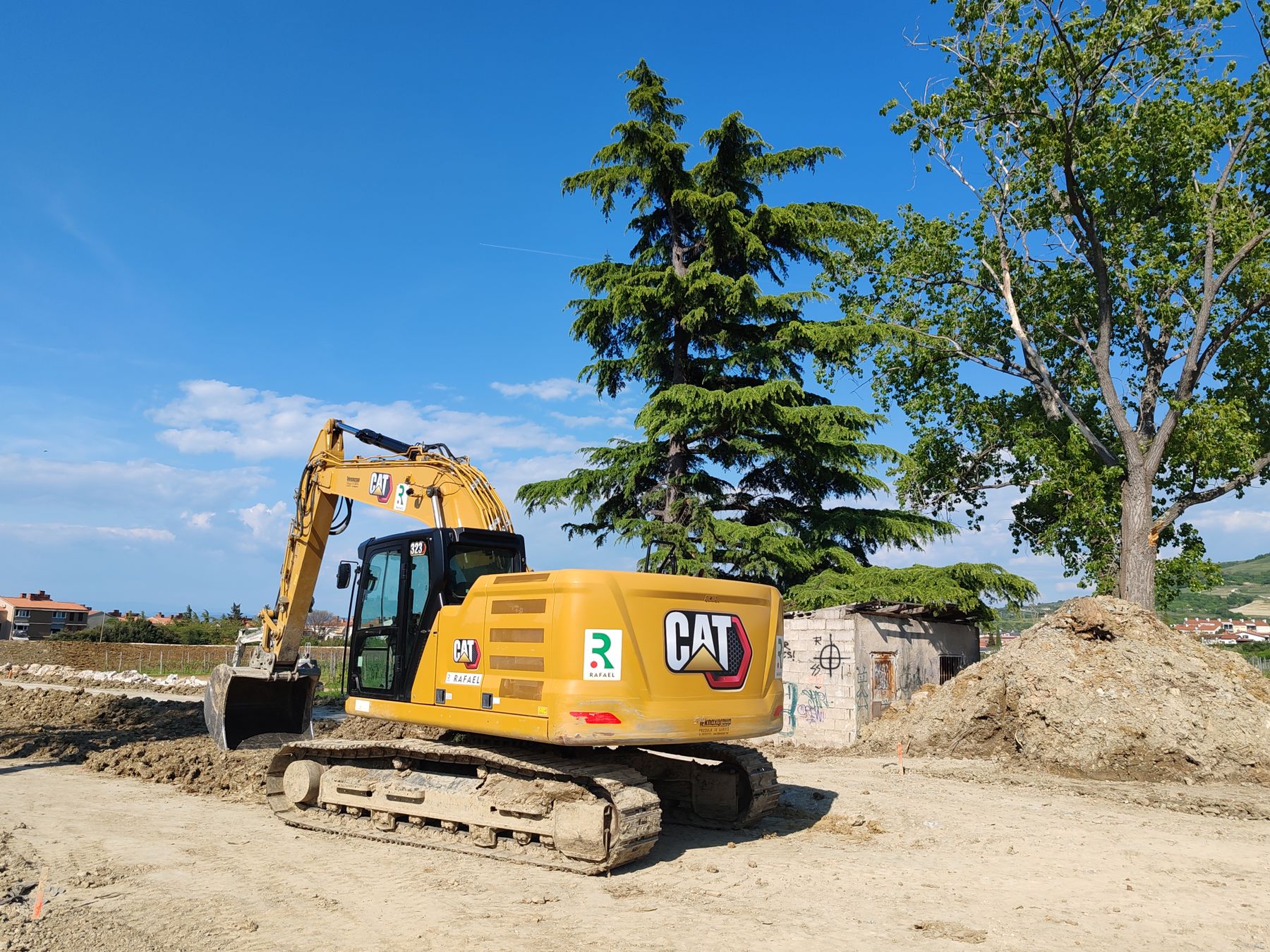 An excavator at a construction site